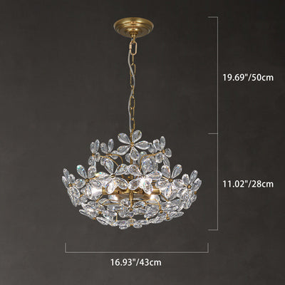 Lustre en cristal de fer à fleurs de luxe contemporain à 6 lumières pour le salon 