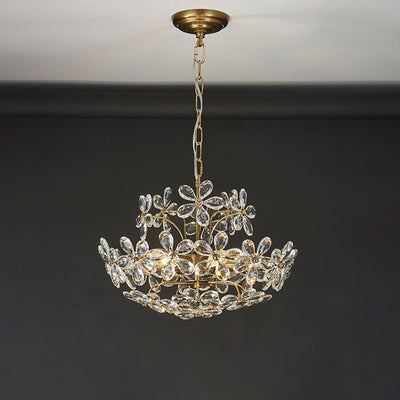 Lustre en cristal de fer à fleurs de luxe contemporain à 6 lumières pour le salon 
