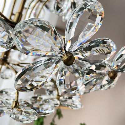 Lustre en cristal de fer à fleurs de luxe contemporain à 6 lumières pour le salon 