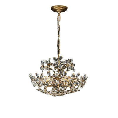 Lustre en cristal de fer à fleurs de luxe contemporain à 6 lumières pour le salon 