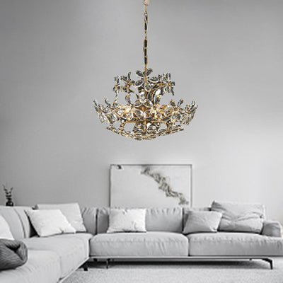 Lustre en cristal de fer à fleurs de luxe contemporain à 6 lumières pour le salon 