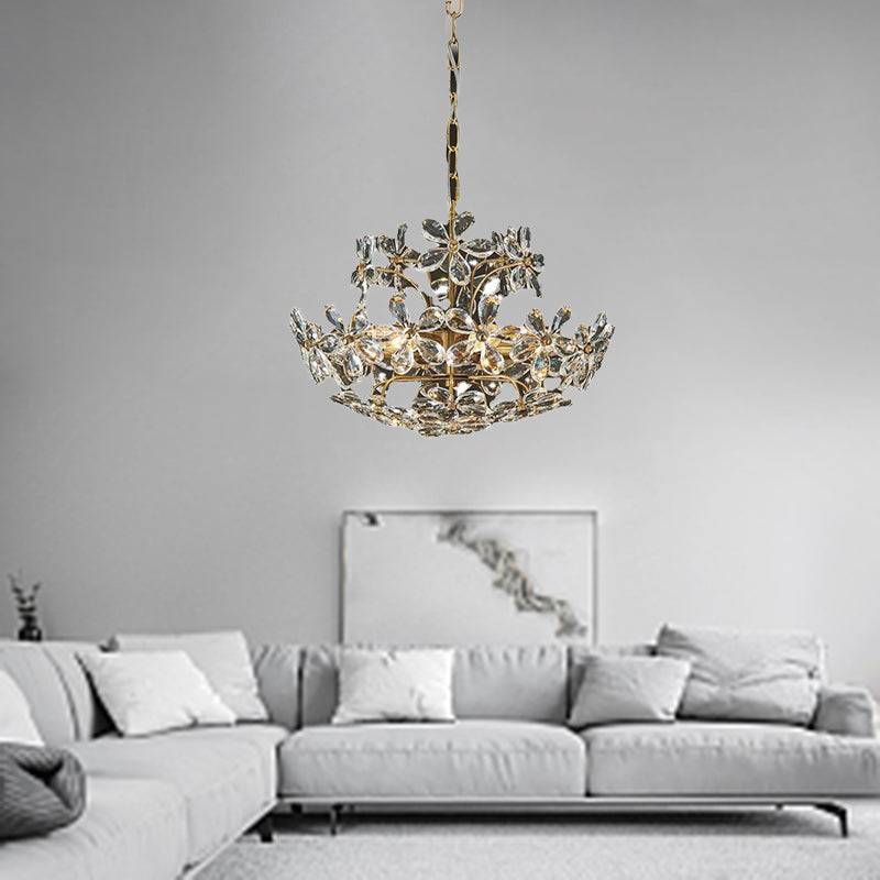 Lustre en cristal de fer à fleurs de luxe contemporain à 6 lumières pour le salon 