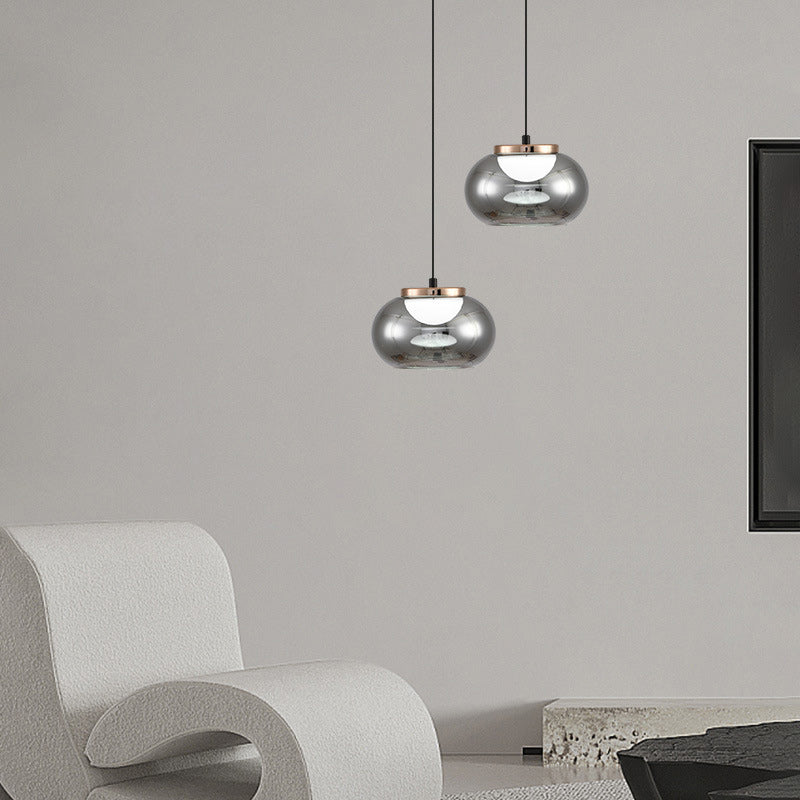 Moderne minimalistische runde Eisen-Glas-Acryl-LED-Pendelleuchte für das Wohnzimmer 