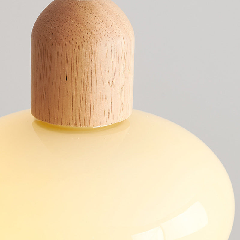 Contemporary Nordic Round Wood Glass 1-Light Pendant Light For Living Room