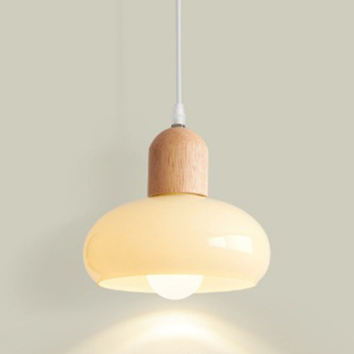 Contemporary Nordic Round Wood Glass 1-Light Pendant Light For Living Room