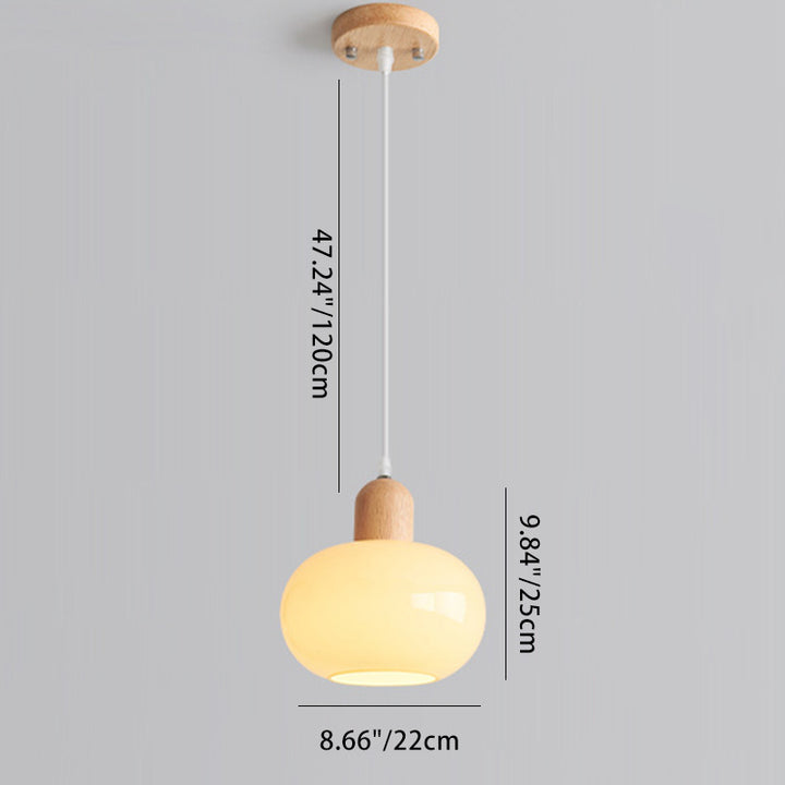 Contemporary Nordic Round Wood Glass 1-Light Pendant Light For Living Room