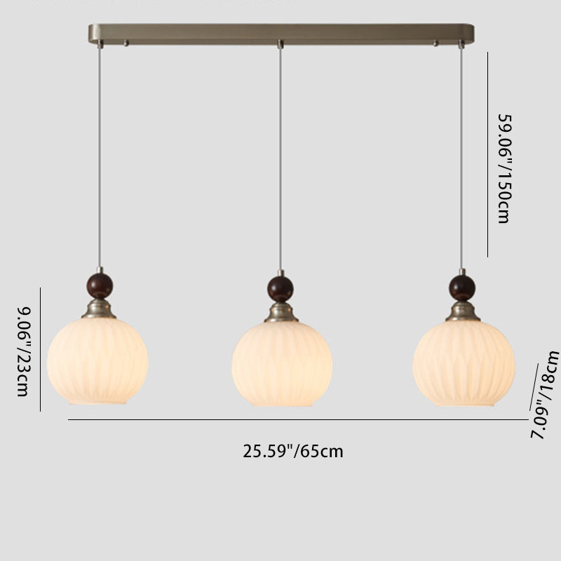 Lustre Suspendu Traditionnel Vintage Ovale en Fer, Bois et Verre 1/3 Lumières pour Salon 