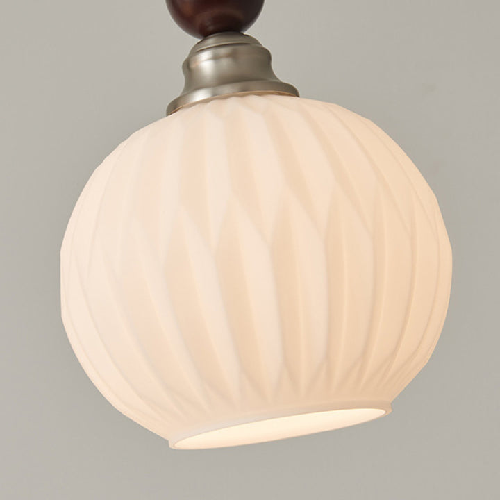 Lustre Suspendu Traditionnel Vintage Ovale en Fer, Bois et Verre 1/3 Lumières pour Salon 