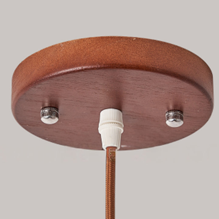 Contemporary Nordic Round Rubberwood Glass 1-Light Pendant Light For Living Room
