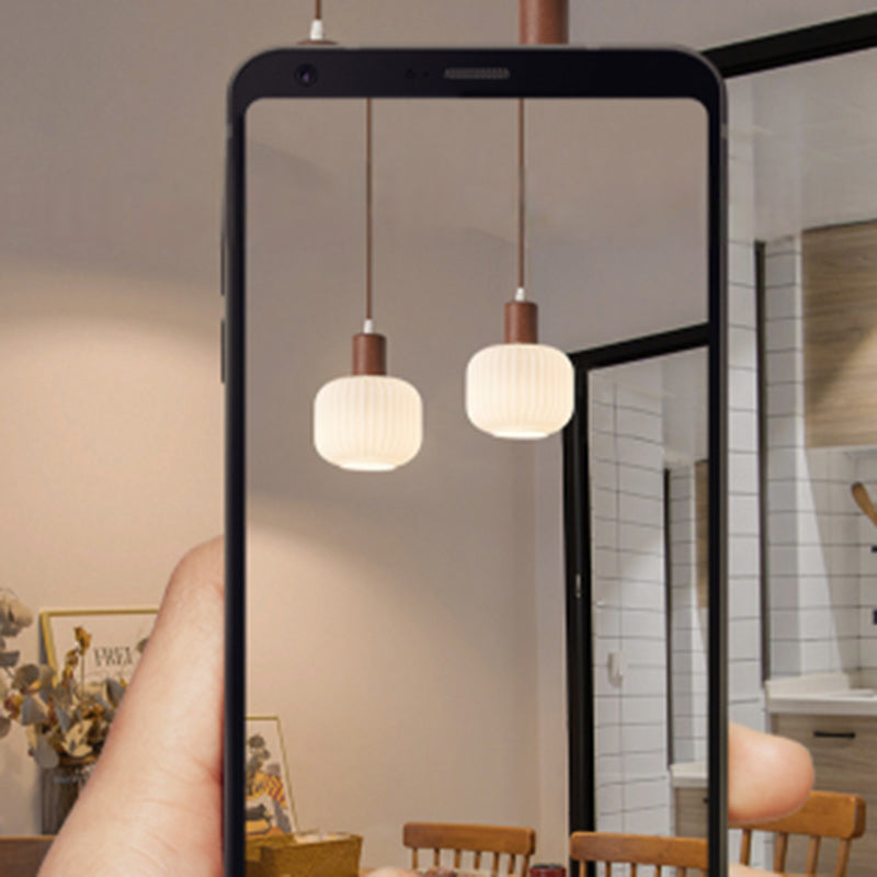 Contemporary Nordic Round Rubberwood Glass 1-Light Pendant Light For Living Room