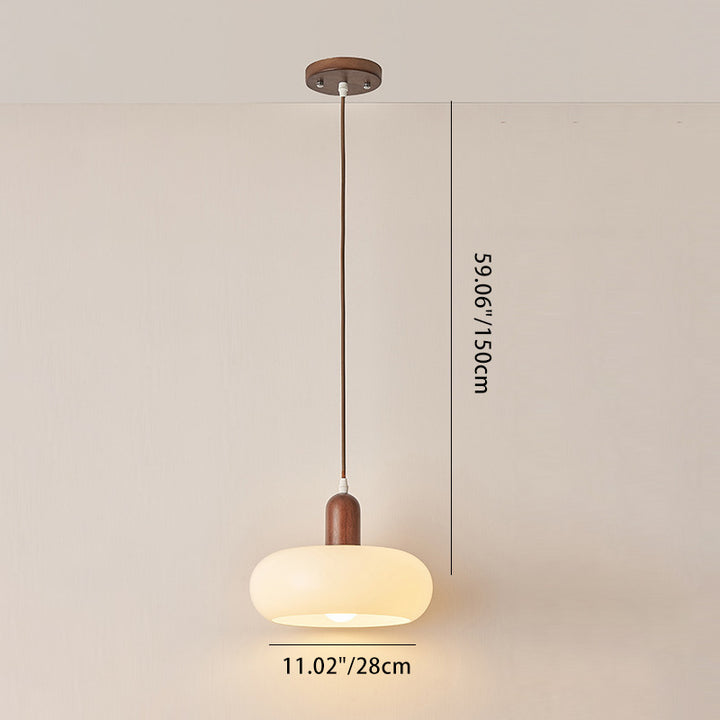 Contemporary Nordic Round Rubberwood Glass 1-Light Pendant Light For Living Room