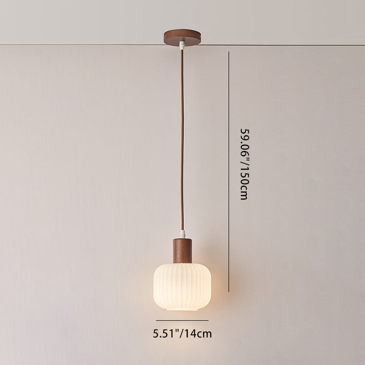 Contemporary Nordic Round Rubberwood Glass 1-Light Pendant Light For Living Room