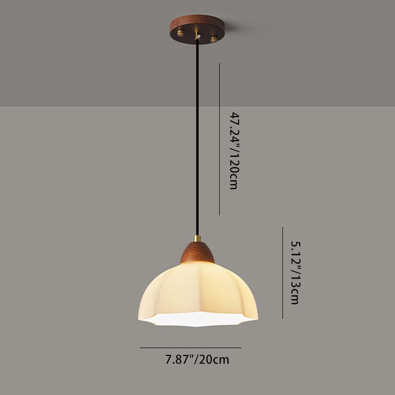 Suspension en bois et verre en forme de dôme nordique contemporain à 1 lumière pour salon 