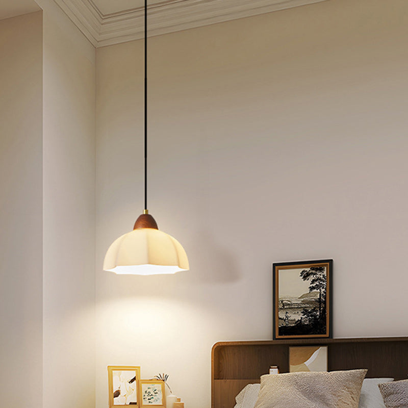 Suspension en bois et verre en forme de dôme nordique contemporain à 1 lumière pour salon 