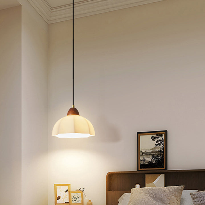 Suspension en bois et verre en forme de dôme nordique contemporain à 1 lumière pour salon 