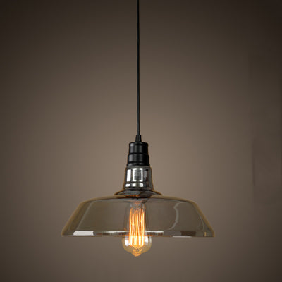 Suspension en verre et fer rond industriel contemporain à 1 lumière pour salon 