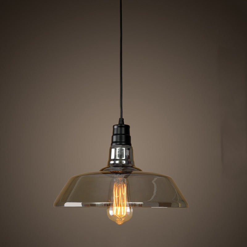 Suspension en verre et fer rond industriel contemporain à 1 lumière pour salon 