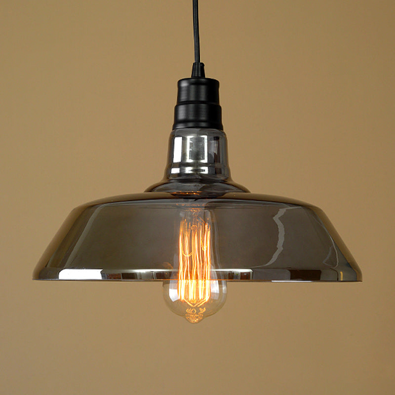 Suspension en verre et fer rond industriel contemporain à 1 lumière pour salon 