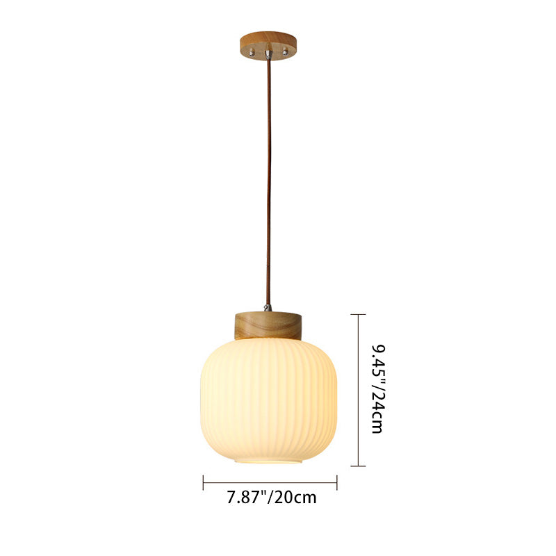 Suspension ovale en bois et verre à 1 lumière de style japonais traditionnel pour salon 