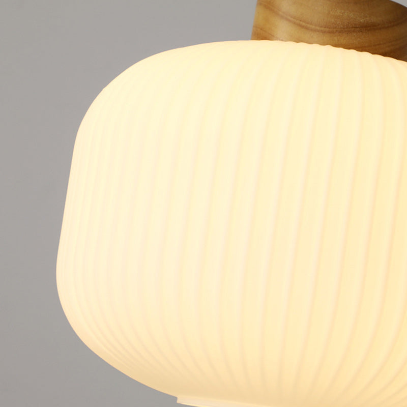 Suspension ovale en bois et verre à 1 lumière de style japonais traditionnel pour salon 