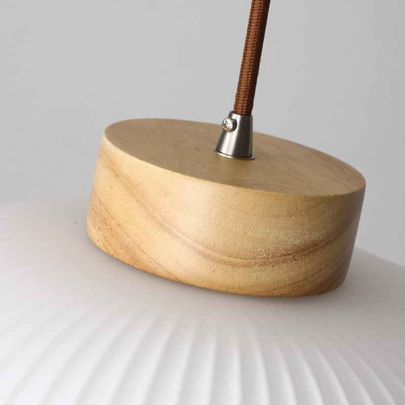 Suspension ovale en bois et verre à 1 lumière de style japonais traditionnel pour salon 