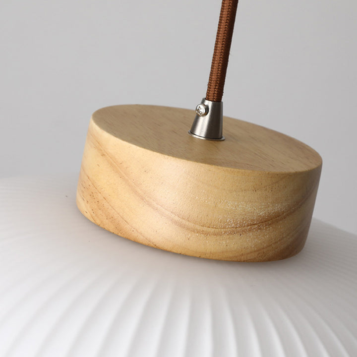 Suspension ovale en bois et verre à 1 lumière de style japonais traditionnel pour salon 