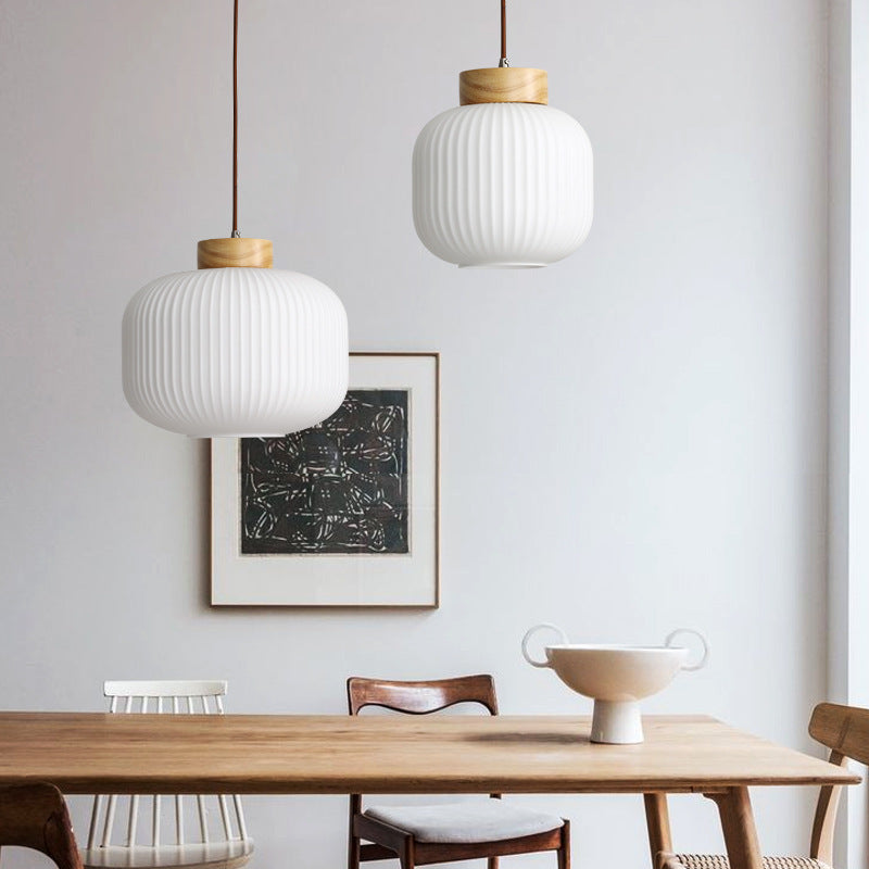 Suspension ovale en bois et verre à 1 lumière de style japonais traditionnel pour salon 