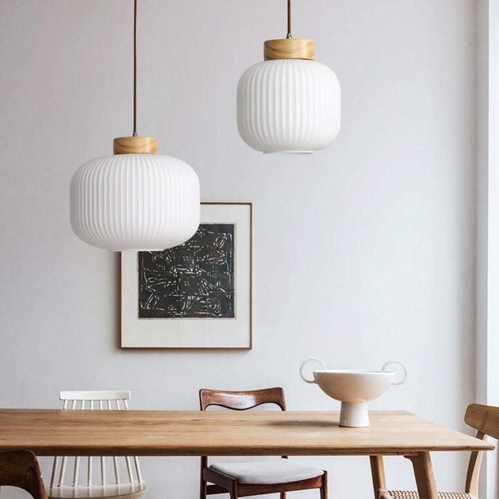 Suspension ovale en bois et verre à 1 lumière de style japonais traditionnel pour salon 