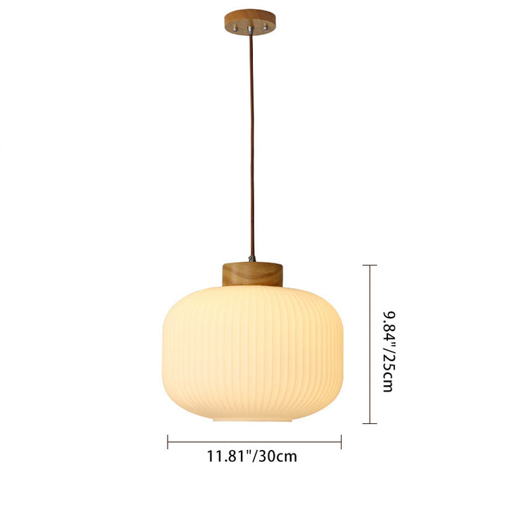 Suspension ovale en bois et verre à 1 lumière de style japonais traditionnel pour salon 