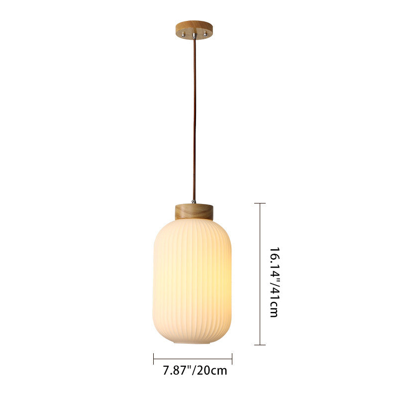 Suspension ovale en bois et verre à 1 lumière de style japonais traditionnel pour salon 