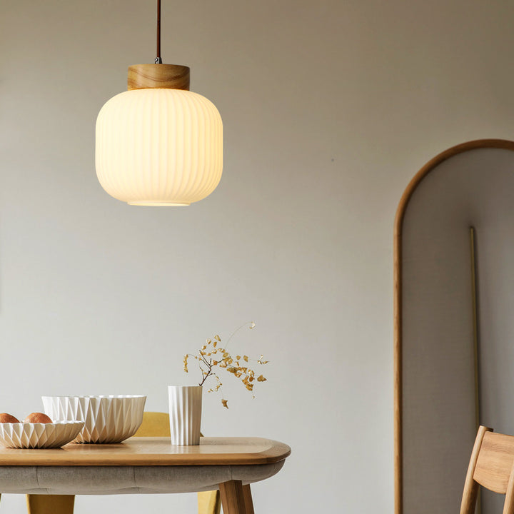 Suspension ovale en bois et verre à 1 lumière de style japonais traditionnel pour salon 