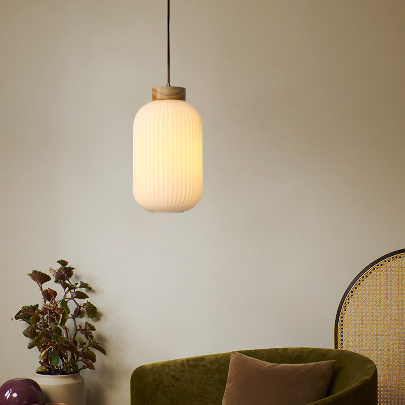 Suspension ovale en bois et verre à 1 lumière de style japonais traditionnel pour salon 