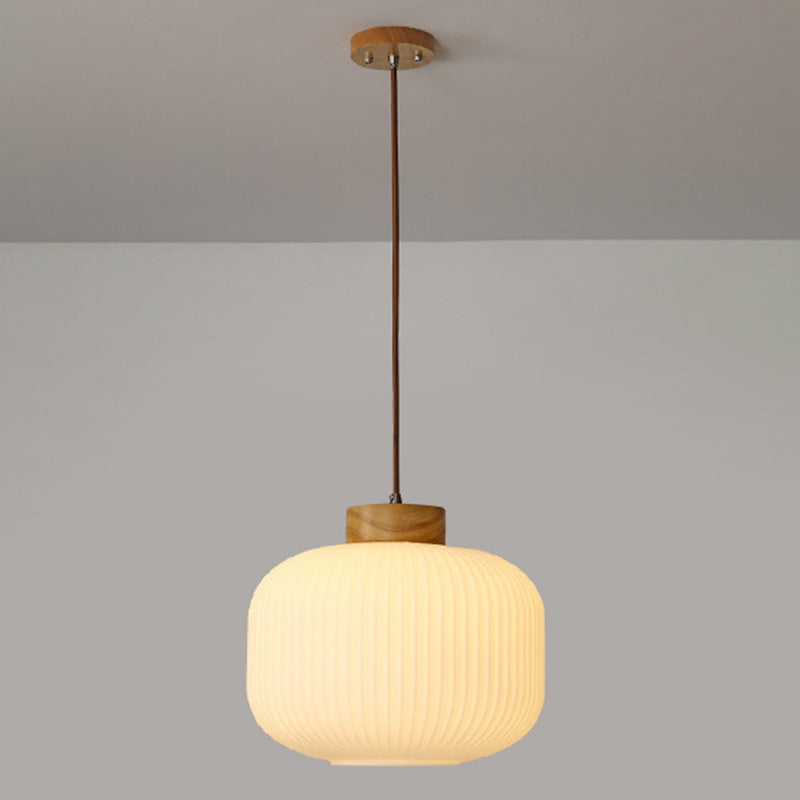 Suspension ovale en bois et verre à 1 lumière de style japonais traditionnel pour salon 