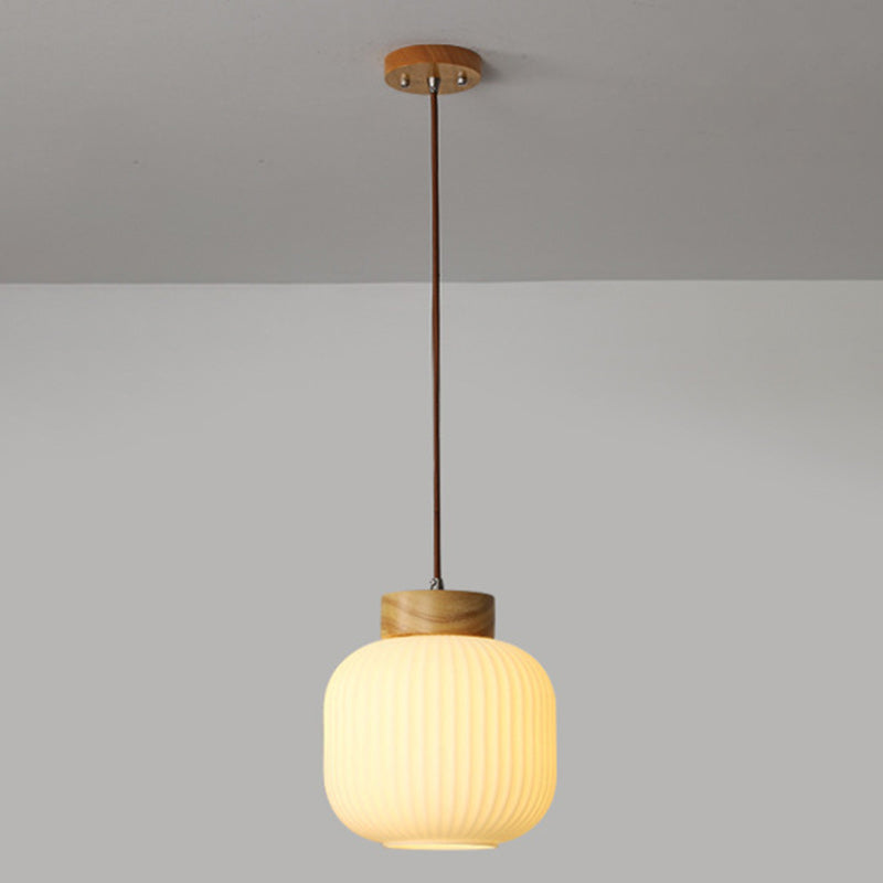Suspension ovale en bois et verre à 1 lumière de style japonais traditionnel pour salon 