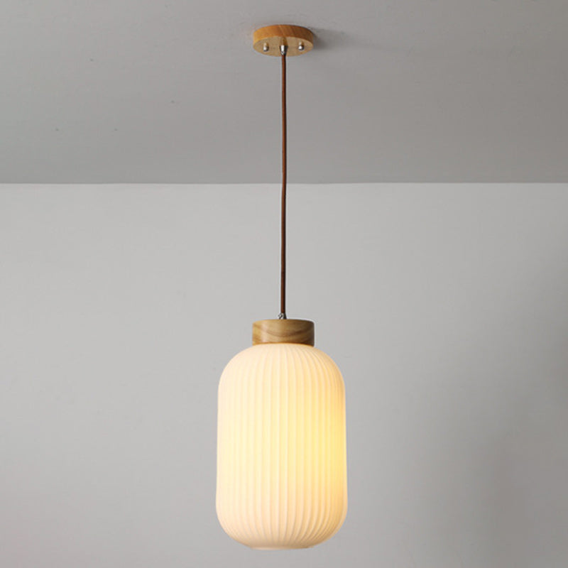 Suspension ovale en bois et verre à 1 lumière de style japonais traditionnel pour salon 