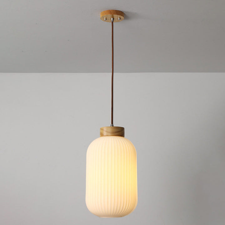 Suspension ovale en bois et verre à 1 lumière de style japonais traditionnel pour salon 