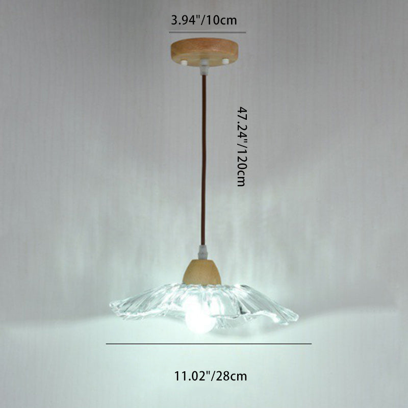 Suspension Luminaire à 1 Lumière en Verre Rond en Bois Chinois Traditionnel pour Salon 