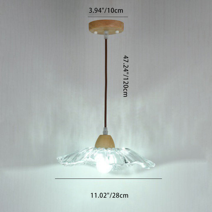 Suspension Luminaire à 1 Lumière en Verre Rond en Bois Chinois Traditionnel pour Salon 