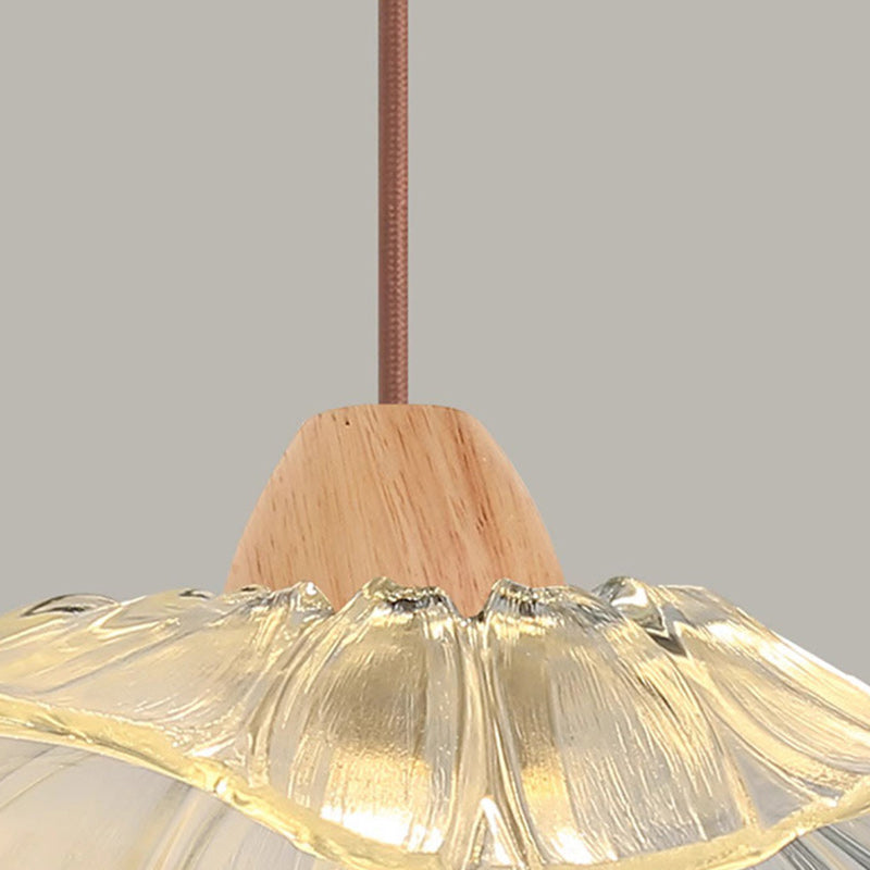 Suspension Luminaire à 1 Lumière en Verre Rond en Bois Chinois Traditionnel pour Salon 