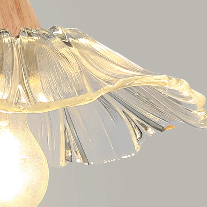 Suspension Luminaire à 1 Lumière en Verre Rond en Bois Chinois Traditionnel pour Salon 