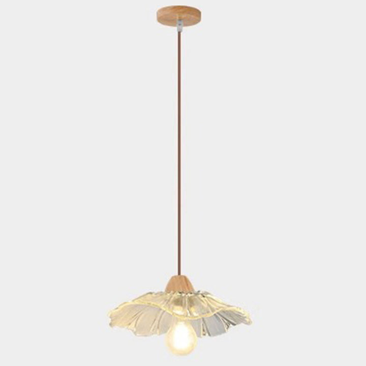 Suspension Luminaire à 1 Lumière en Verre Rond en Bois Chinois Traditionnel pour Salon 