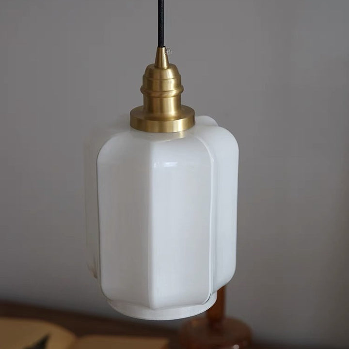Lustre suspendu en verre de cuivre avec colonne japonaise traditionnelle à 1 lumière pour salon 