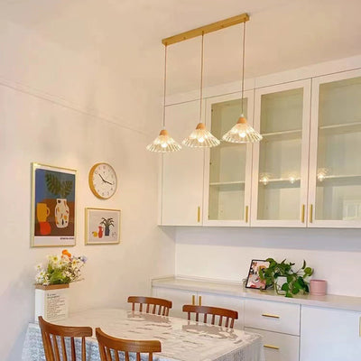 Lustre contemporain nordique en bois et verre à 3 lumières pour salon 