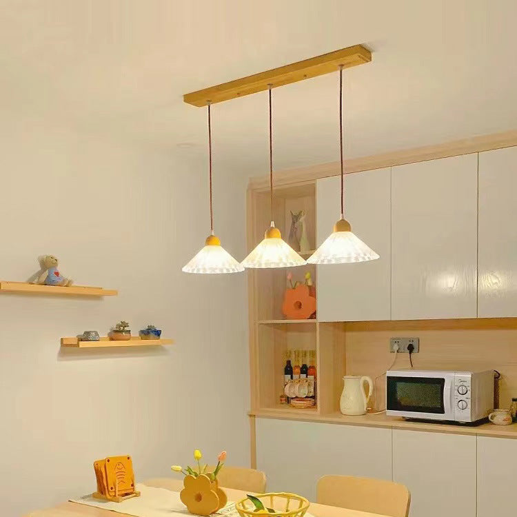 Lustre contemporain nordique en bois et verre à 3 lumières pour salon 