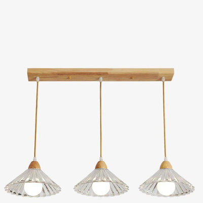 Lustre contemporain nordique en bois et verre à 3 lumières pour salon 