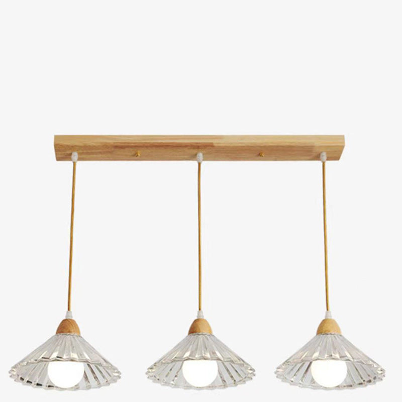 Lustre contemporain nordique en bois et verre à 3 lumières pour salon 