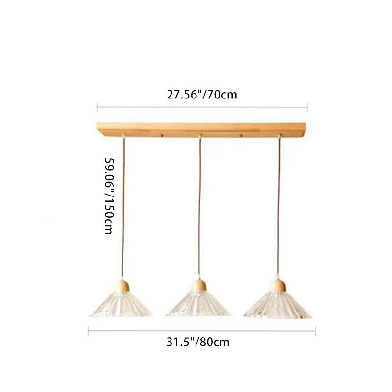Lustre contemporain nordique en bois et verre à 3 lumières pour salon 