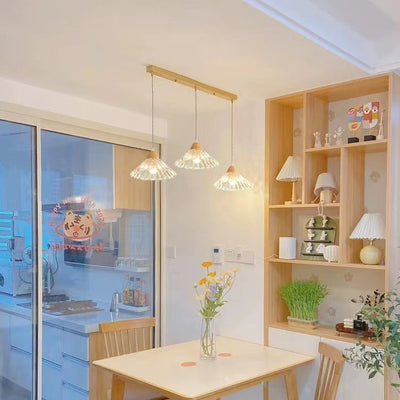 Lustre contemporain nordique en bois et verre à 3 lumières pour salon 