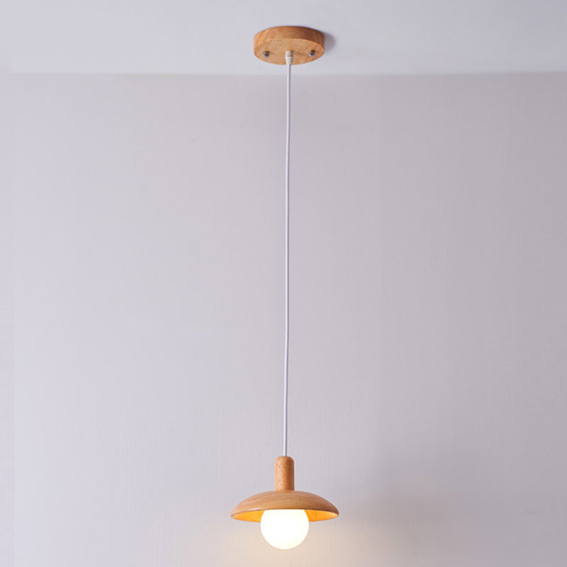 Suspension Luminaire en Bois et Verre de Style Dôme Japonais Traditionnel 1/3 Lumière pour Salon 