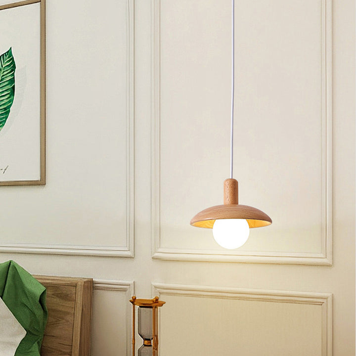 Suspension Luminaire en Bois et Verre de Style Dôme Japonais Traditionnel 1/3 Lumière pour Salon 